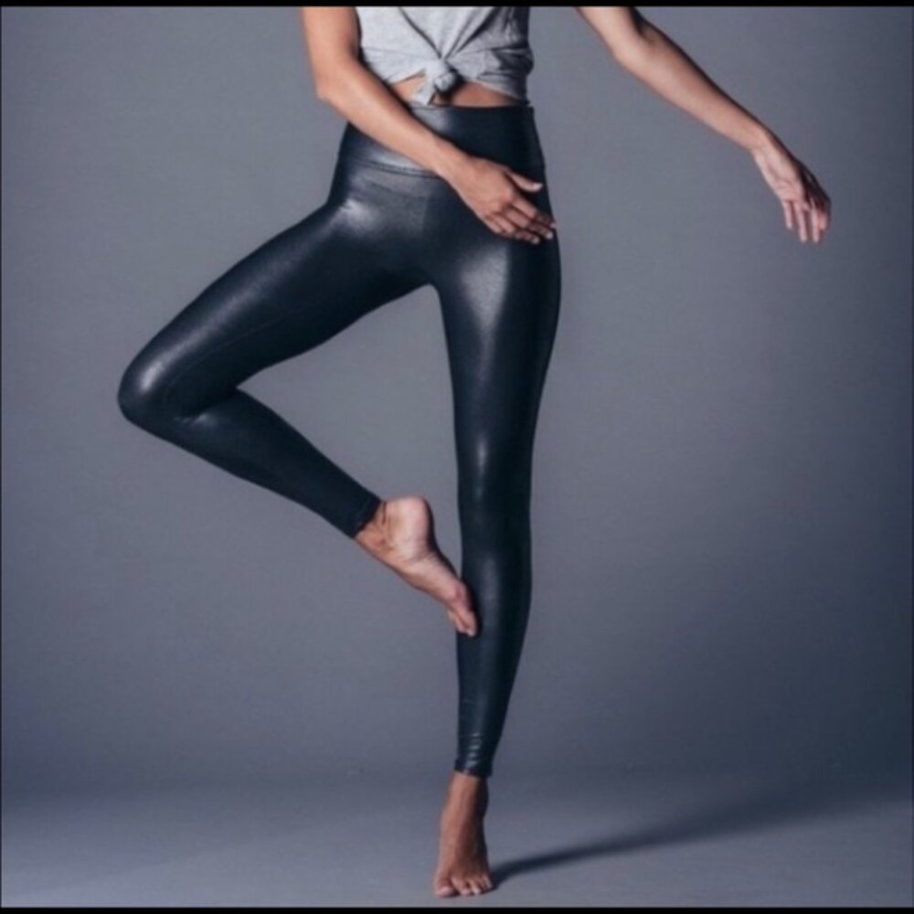 Spanx Black High-Waisted Faux Leather Leggings Size L Tall NWT